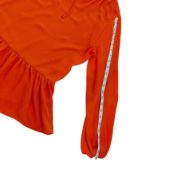Loft Orange Red Tie Front Peasant Blouse With Ruffle Peplum Hem, Size Large - Picture 9 of 16